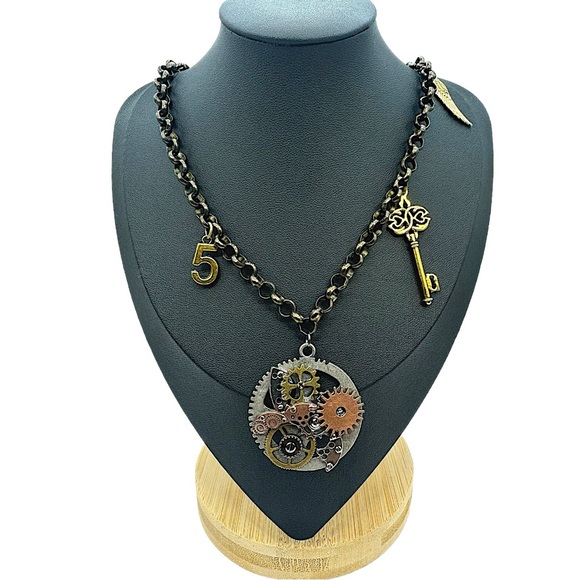 One of a kind Steampunk, Silver, Antique Bronze, Pendant necklace - Picture 7 of 16